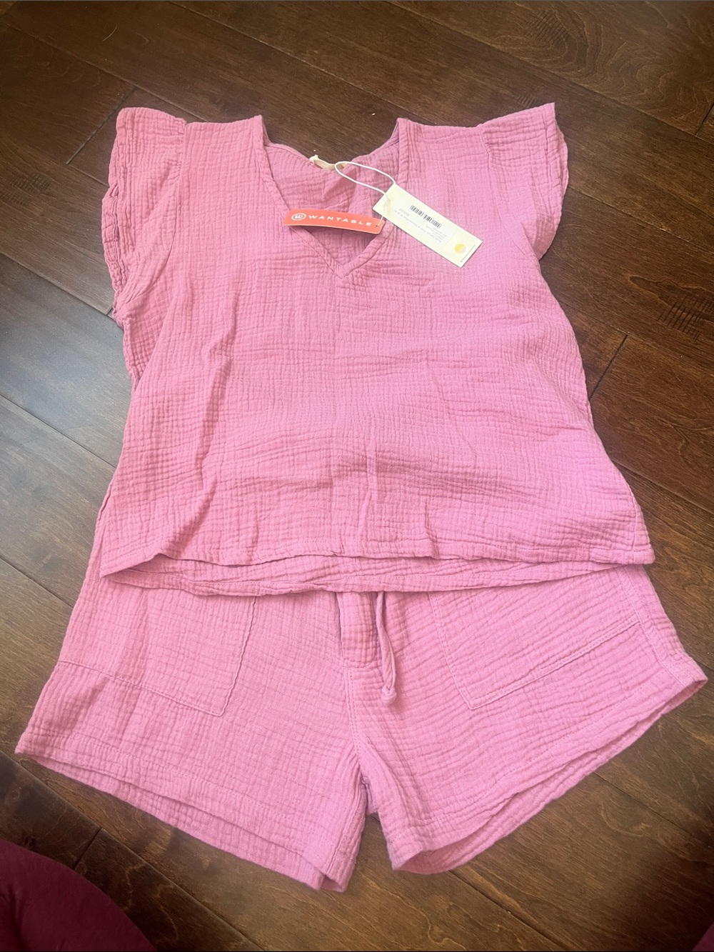 NWT Pink Cotton Gauze Linen Summer Set - Short Sleeve Top & Shorts